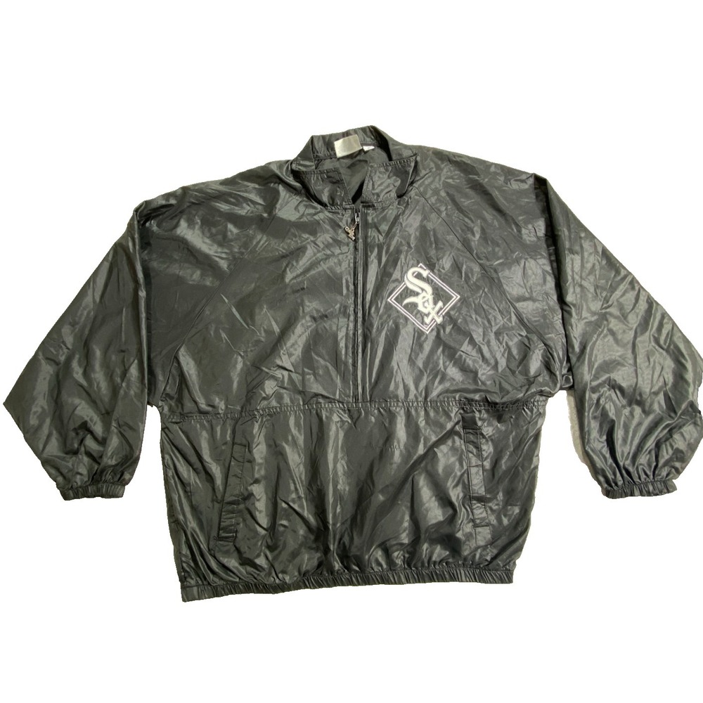 Vintage Chicago White Sox Chalk Line Jacket Mens Large Black 1/2 Zip Windbreaker